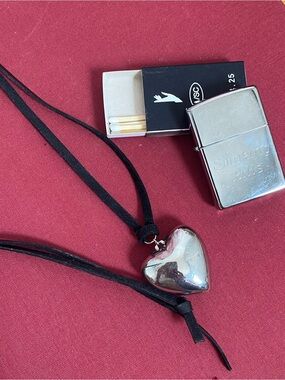 Urban Outfitters Silver Heart Pendant Necklace with Black Suede Cord